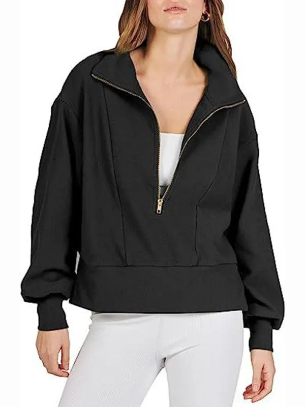 Loose Zipper Neck Women Sweatshirt