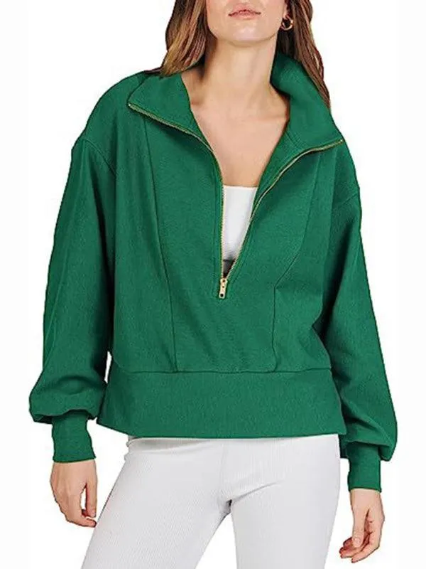 Loose Zipper Neck Women Sweatshirt