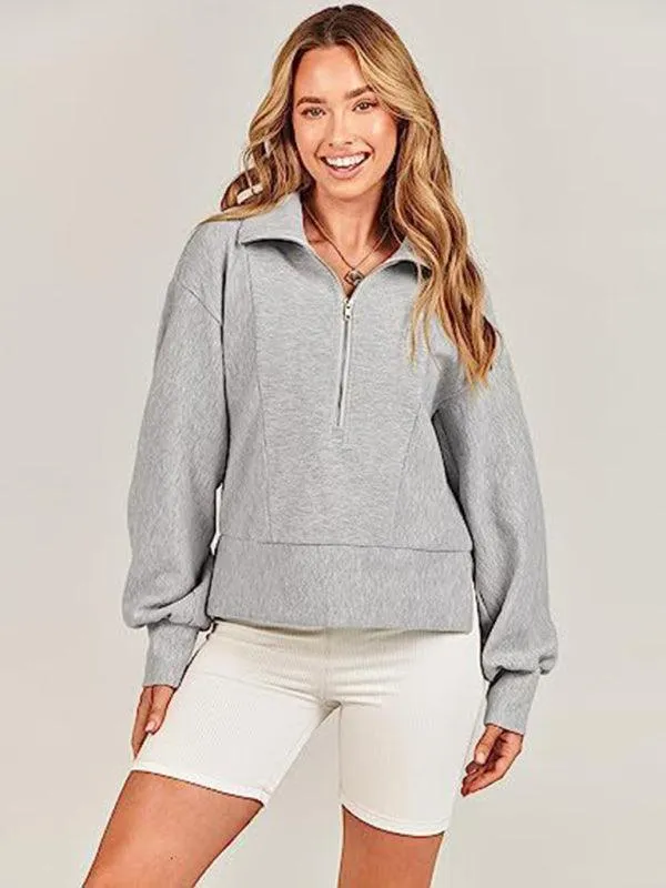 Loose Zipper Neck Women Sweatshirt