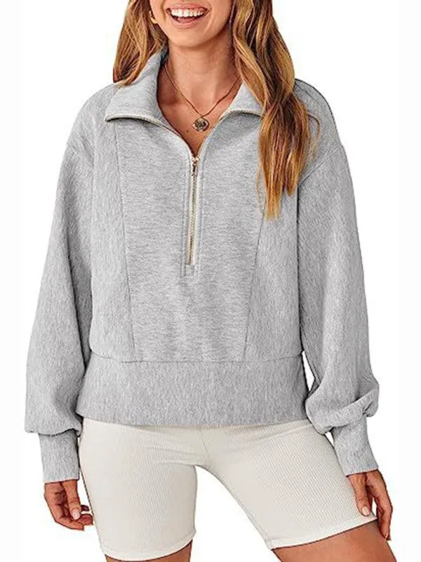 Loose Zipper Neck Women Sweatshirt