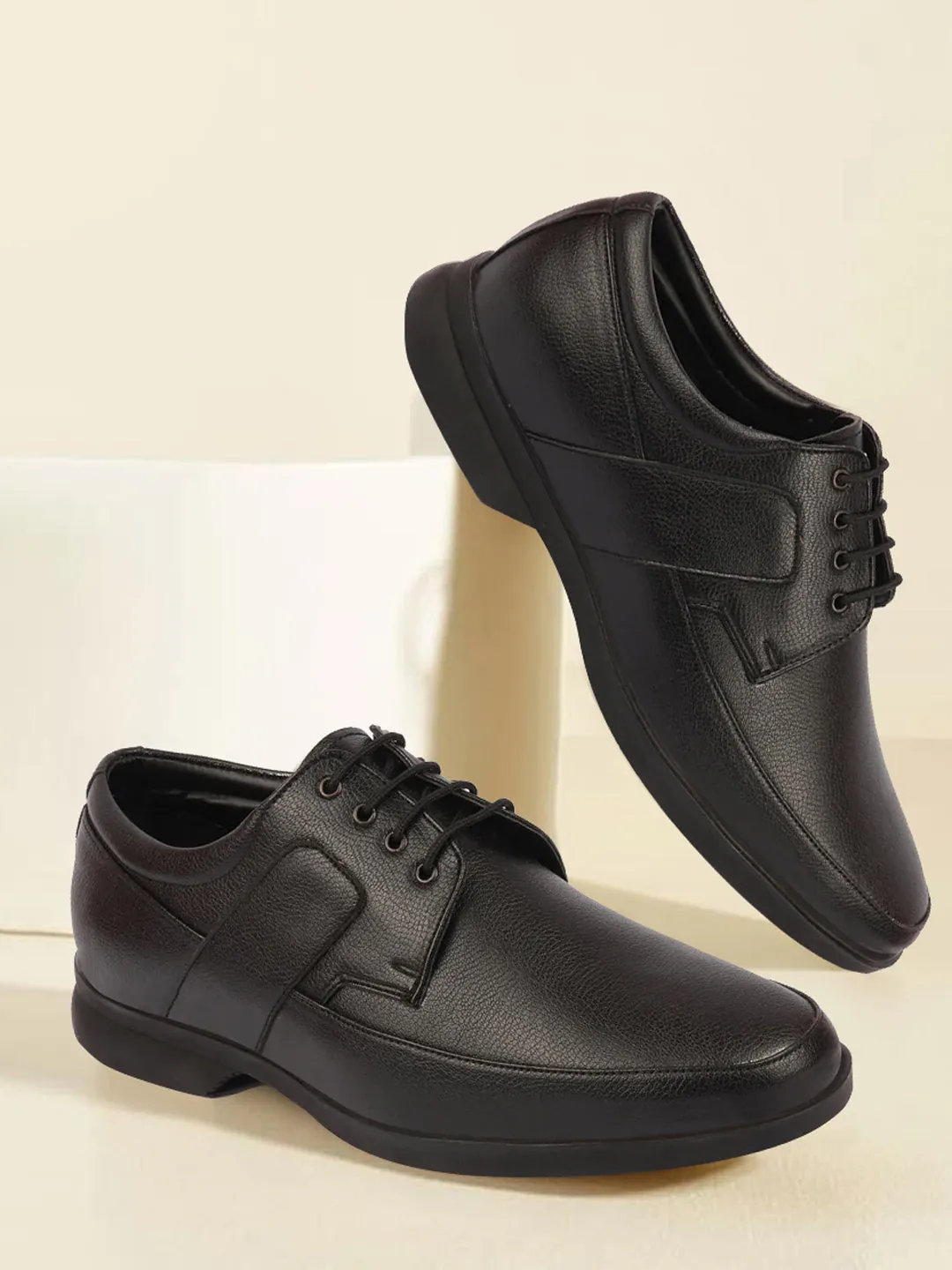 Men Black Formal Side Strip Design Lace Up Shoes