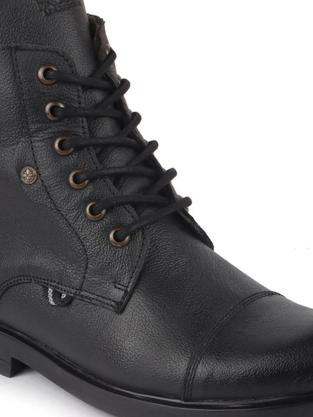 Men Black Leather Lace Up High Top Boots