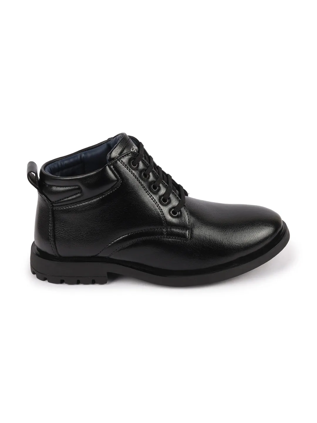 Men Black Mid Top Fashion Lace-Up Outdoor Biker Chukka Boots