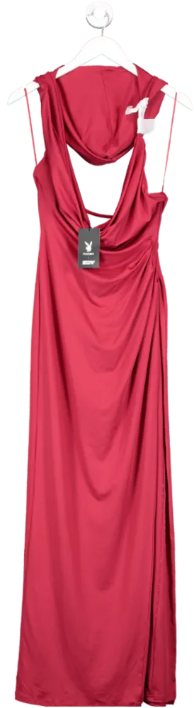 Misspap Red X Playboy Slinky Hooded Plunge Maxi Dress UK 6