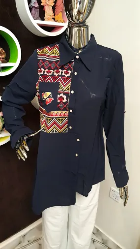 Navy Embroidery casual shirt