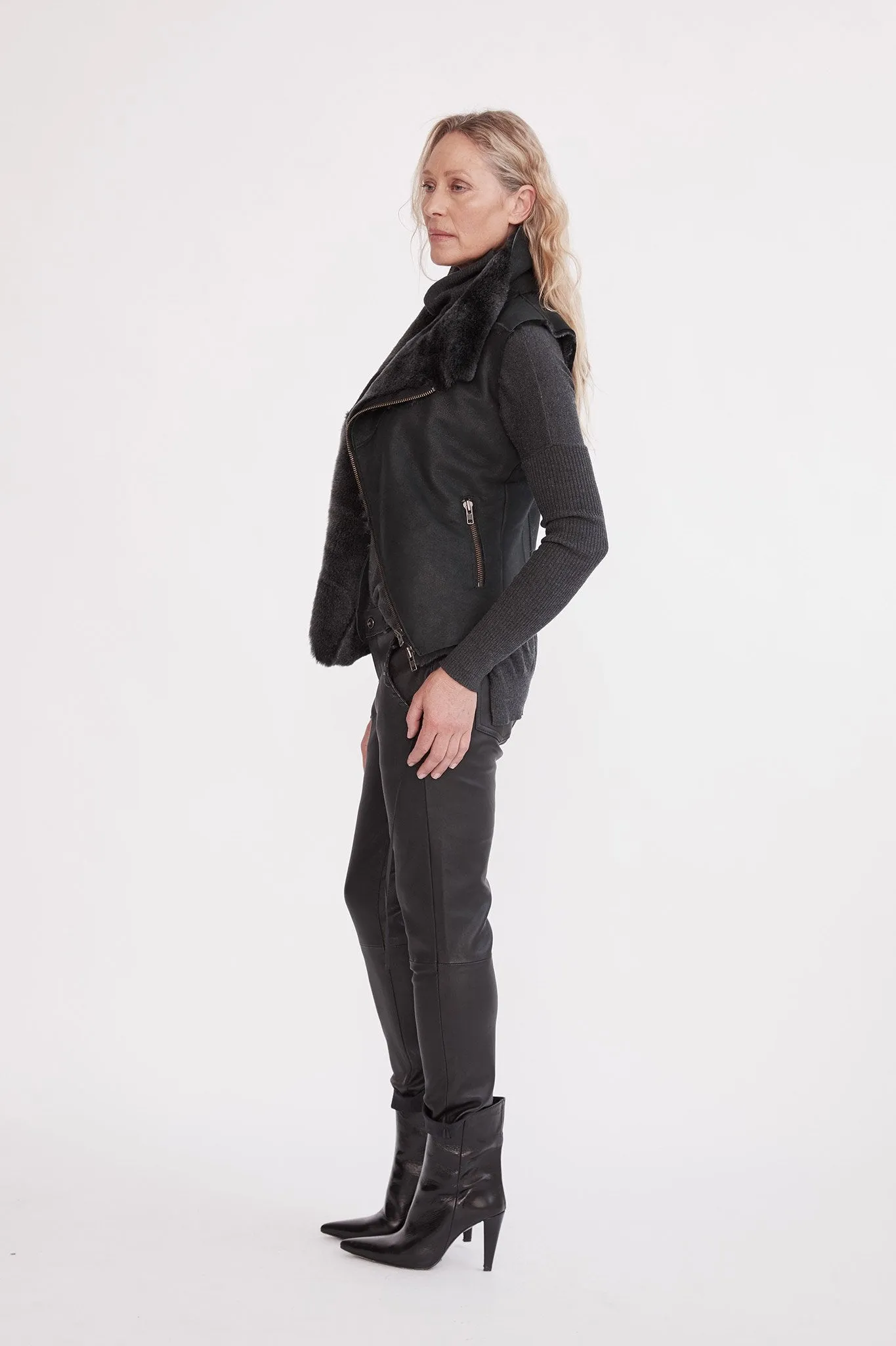 Nolita Drape Vest Black Shearling