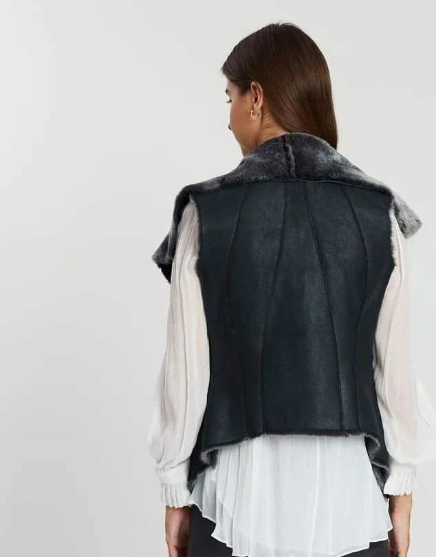 Nolita Drape Vest Black Shearling