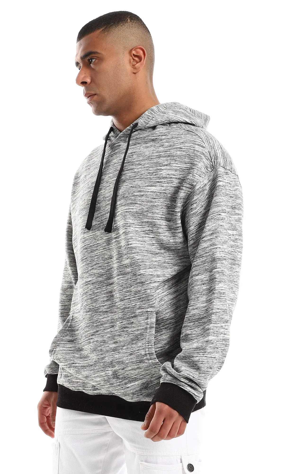 O152817 Odd Cuffs & Hem Long Sleeves Hoodie -  Heather Grey & Black