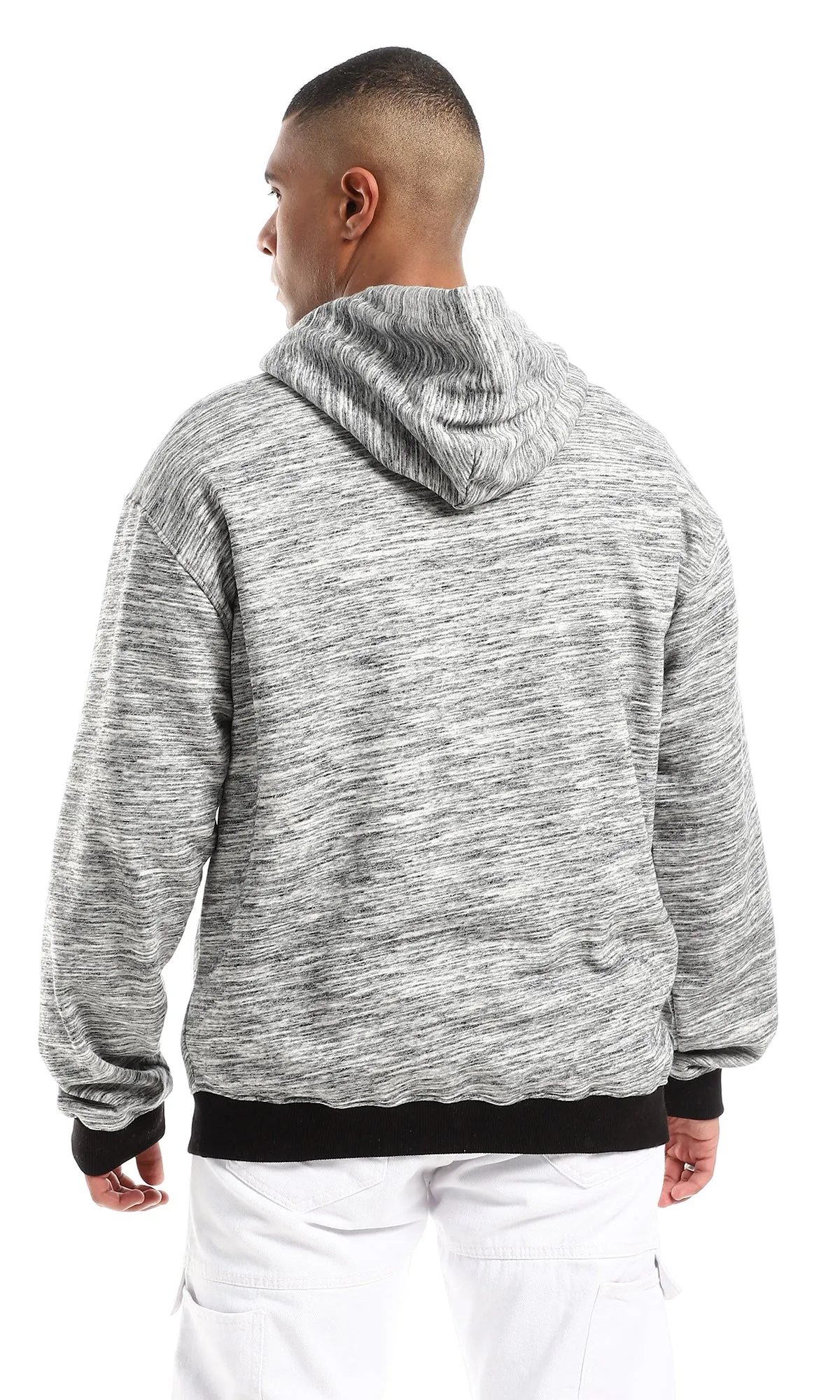 O152817 Odd Cuffs & Hem Long Sleeves Hoodie -  Heather Grey & Black