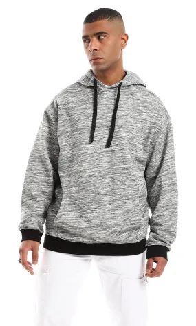 O152817 Odd Cuffs & Hem Long Sleeves Hoodie -  Heather Grey & Black