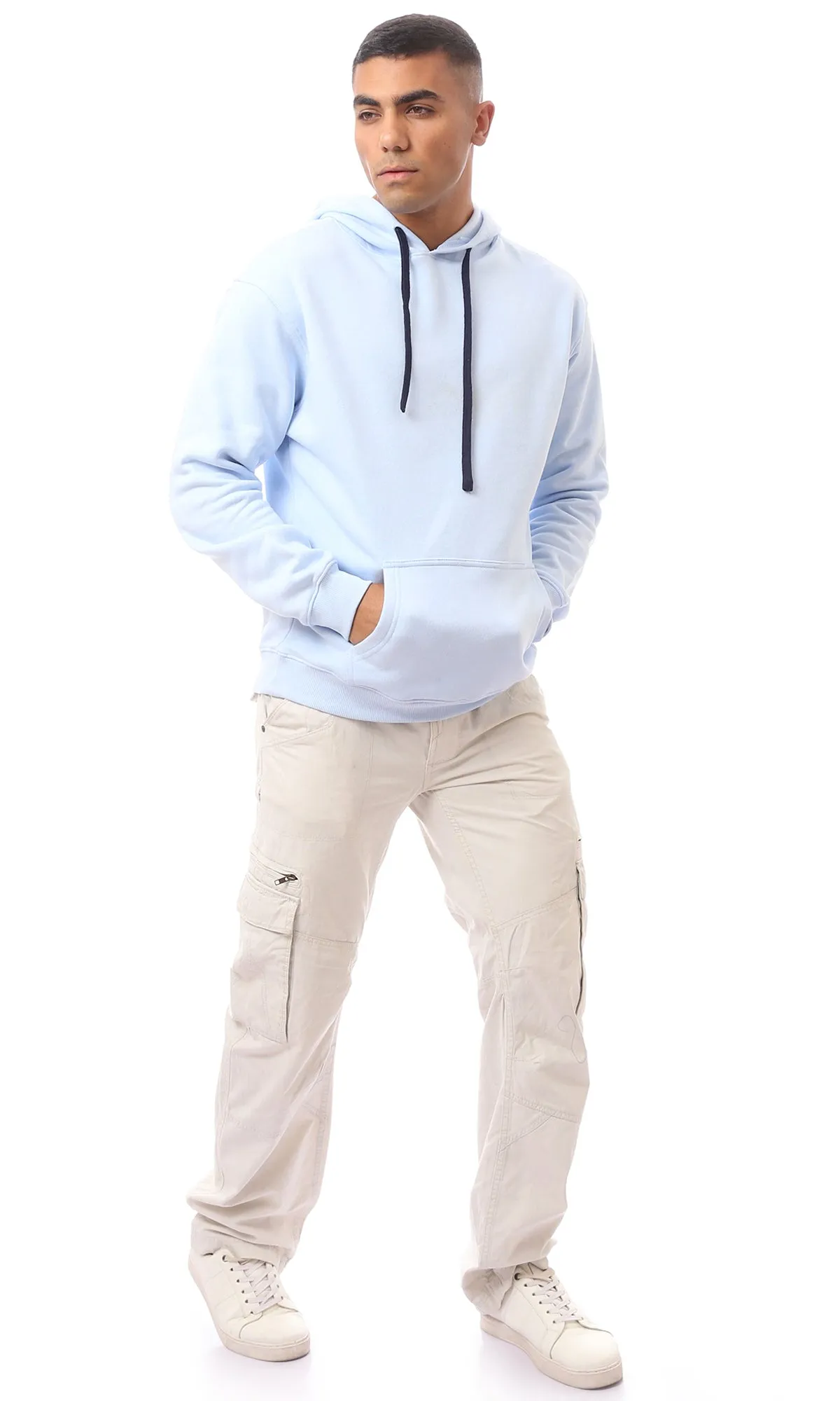 O172344 Slip On Light Blue Cotton Hoodie