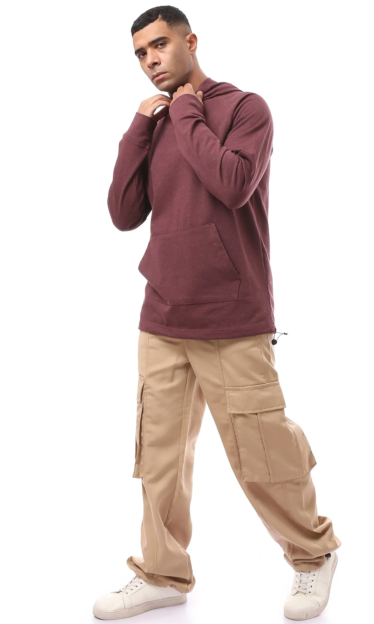 O174896 Slip On Heather Burgundy Casual Long Hoodie