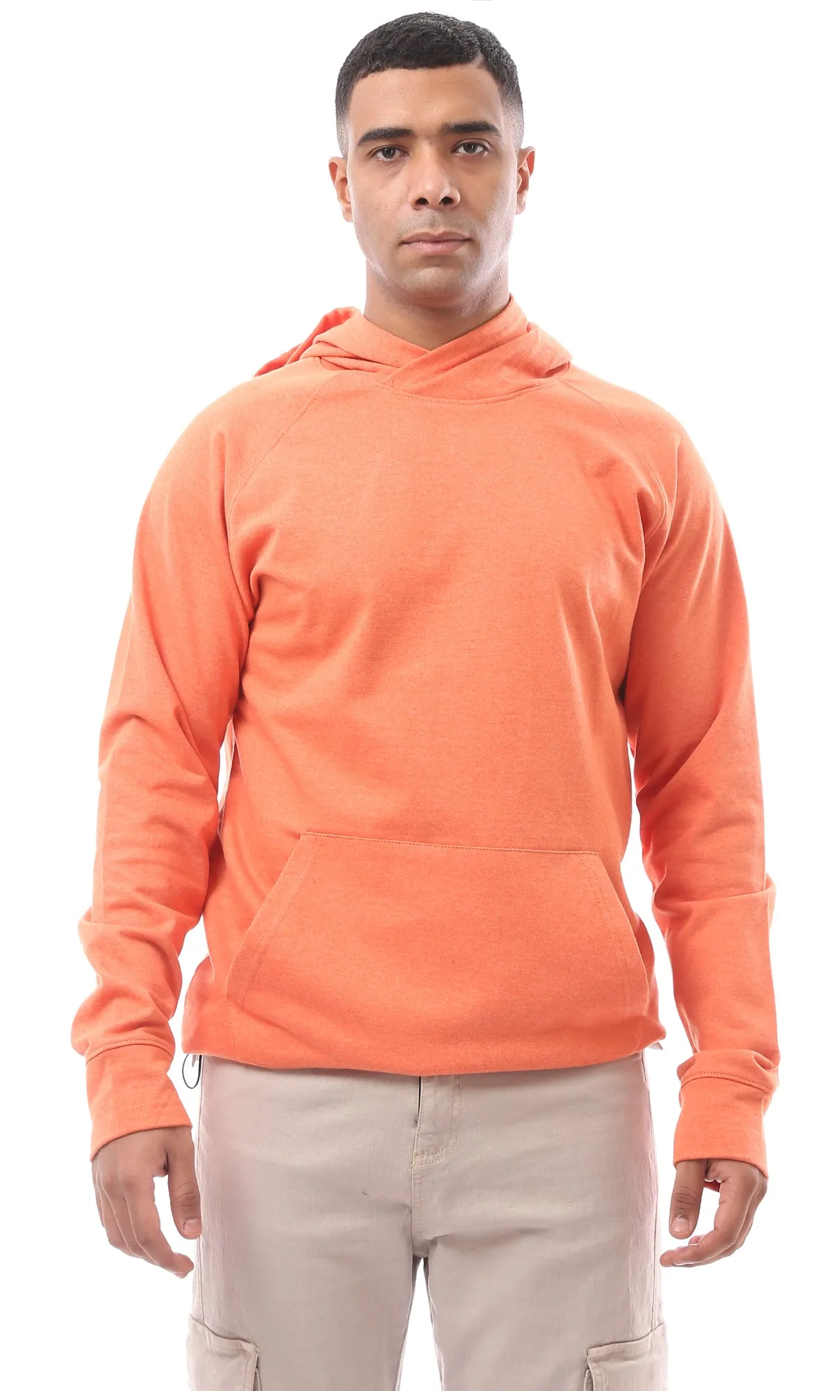 O174898 Hooded Neck Heather Orange Winter Long Hoodie