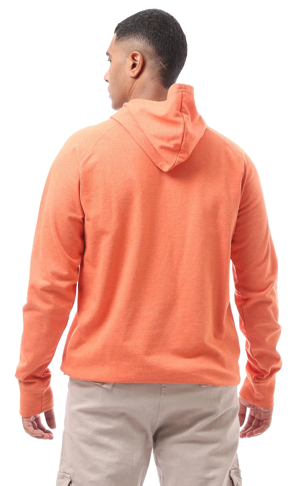 O174898 Hooded Neck Heather Orange Winter Long Hoodie