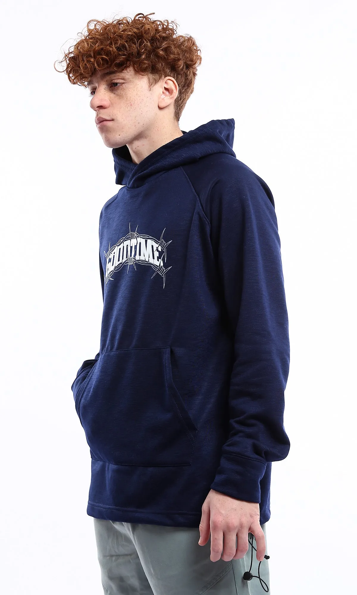 O175022 Printed Good Time Slip On Heather Navy Blue Hoodie