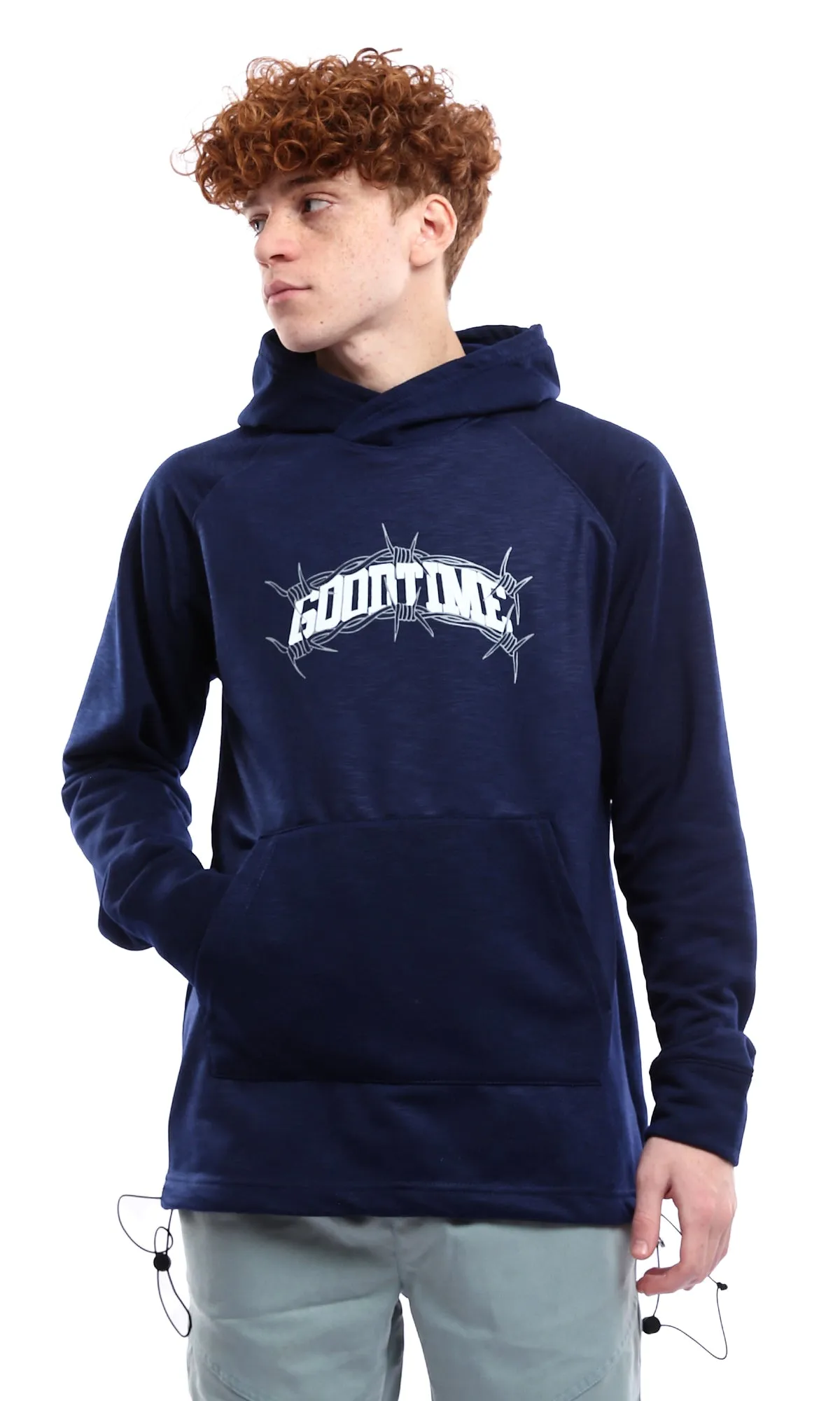 O175022 Printed Good Time Slip On Heather Navy Blue Hoodie