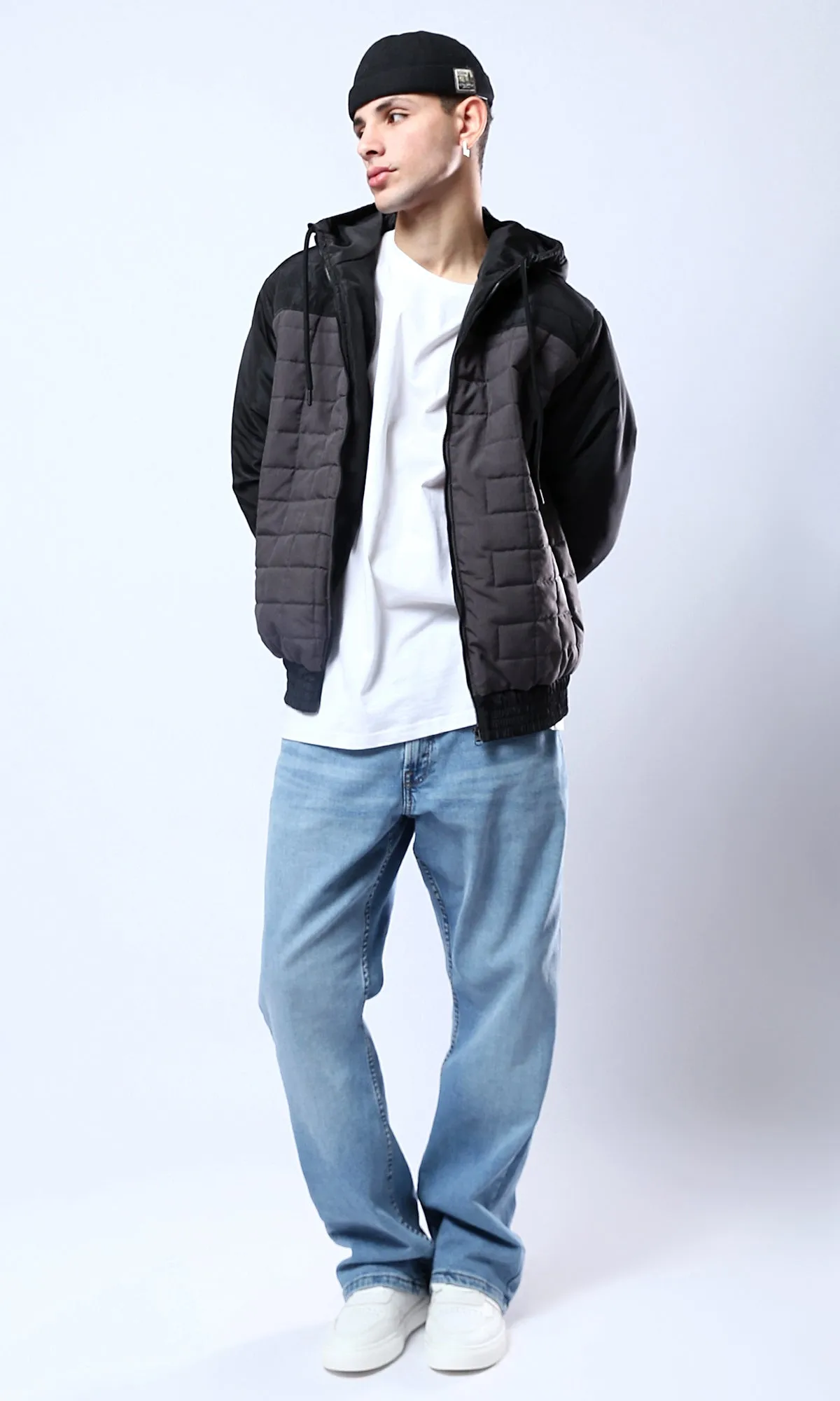 O175348 Bi-Tone Grey & Black Quilted Zipped Jacket