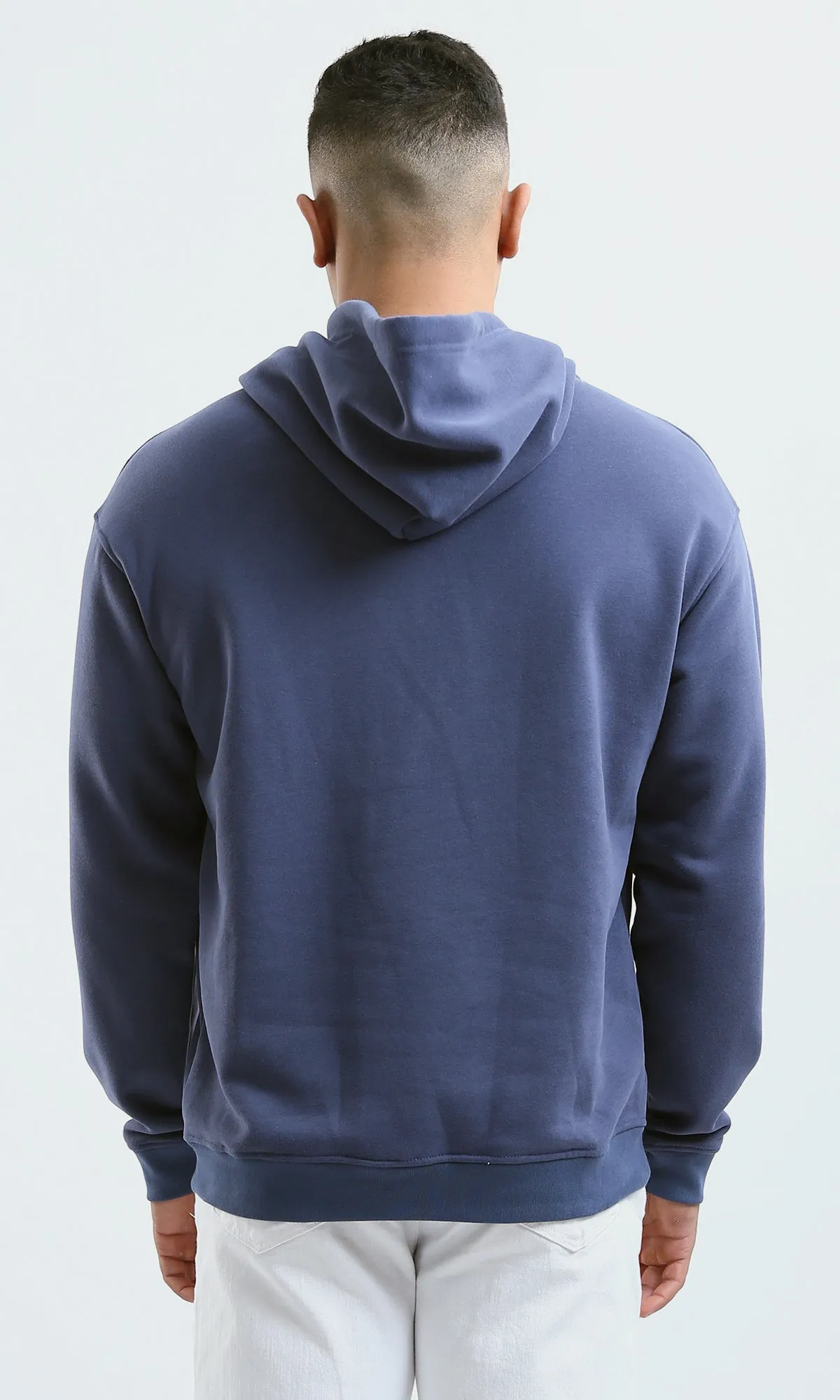 O188381 Solid Light Navy Blue Hoodie With Kangaroo Pocket