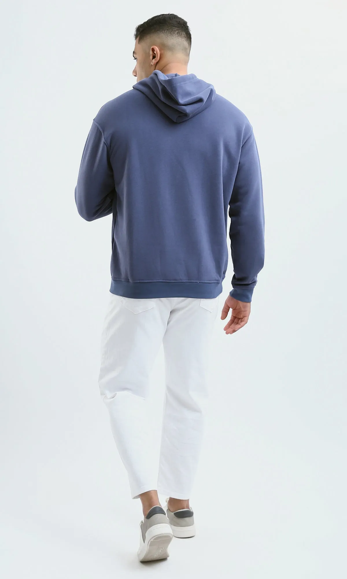 O188381 Solid Light Navy Blue Hoodie With Kangaroo Pocket