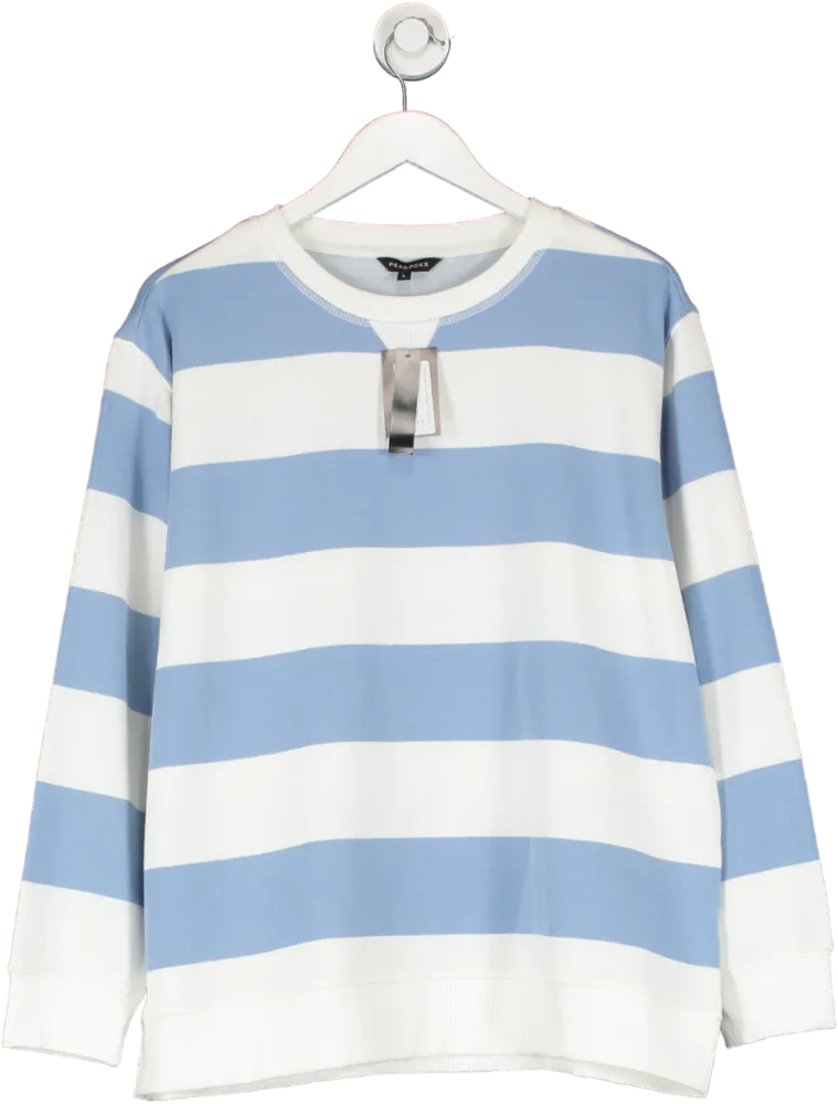 Peacocks Blue & White Crew Neck Stripe Jumper UK L