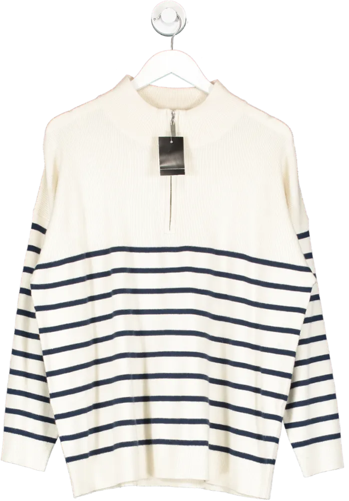 Peacocks White Navy Stripe Zip Jumper UK L