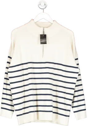 Peacocks White Navy Stripe Zip Jumper UK L