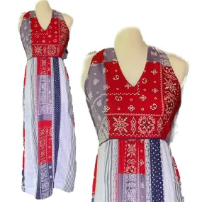 Red White and Blue Patchwork Halter Dress by Saks Fifth Avenue Young Dimensions. 4th of July Dress.