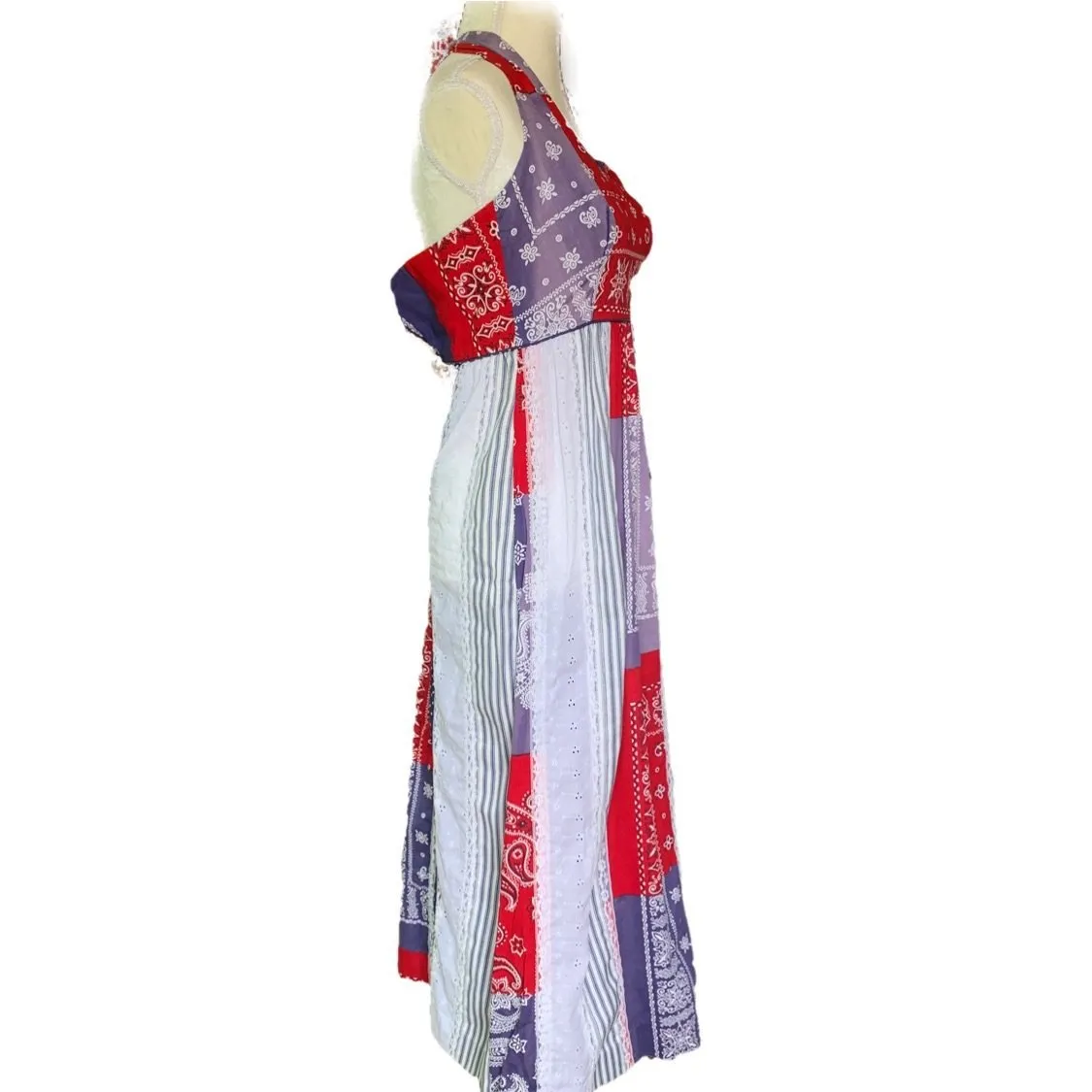 Red White and Blue Patchwork Halter Dress by Saks Fifth Avenue Young Dimensions. 4th of July Dress.