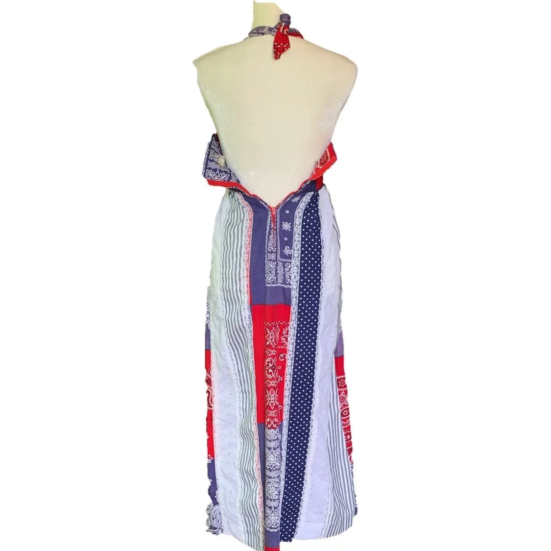 Red White and Blue Patchwork Halter Dress by Saks Fifth Avenue Young Dimensions. 4th of July Dress.