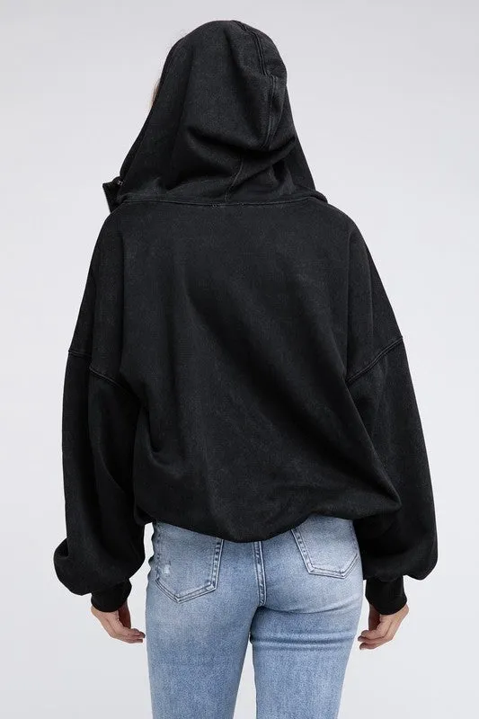 Stitch Detailed Elastic Hem Long Sleeve Hoodie