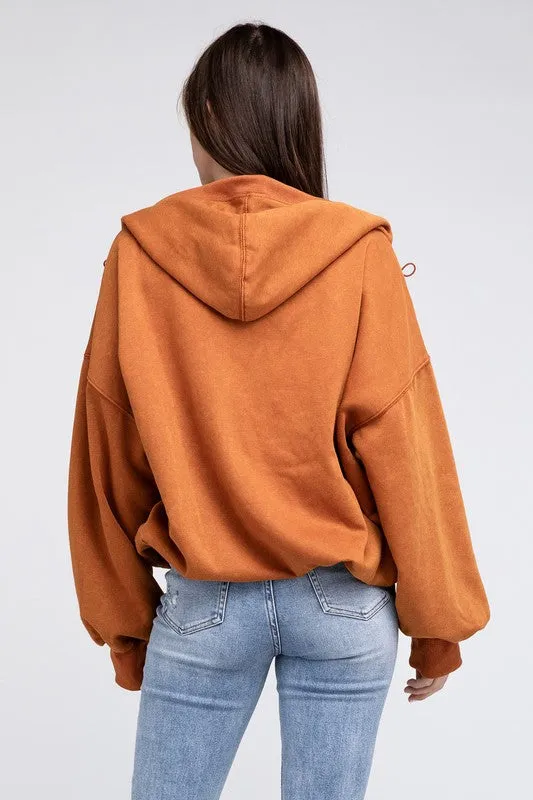 Stitch Detailed Elastic Hem Long Sleeve Hoodie