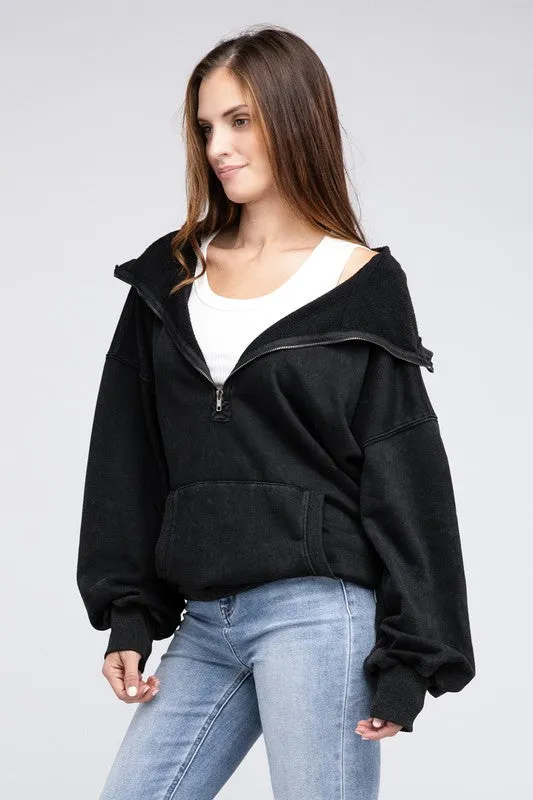 Stitch Detailed Elastic Hem Long Sleeve Hoodie