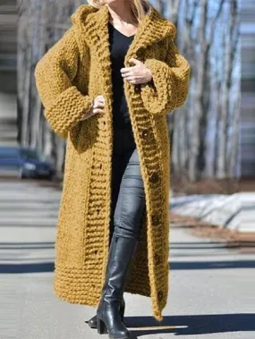 Stylish Hooded Cable Knit Women's Cardigan Sweater in Pure Black, Yellow, or Pink - Sizes S M L