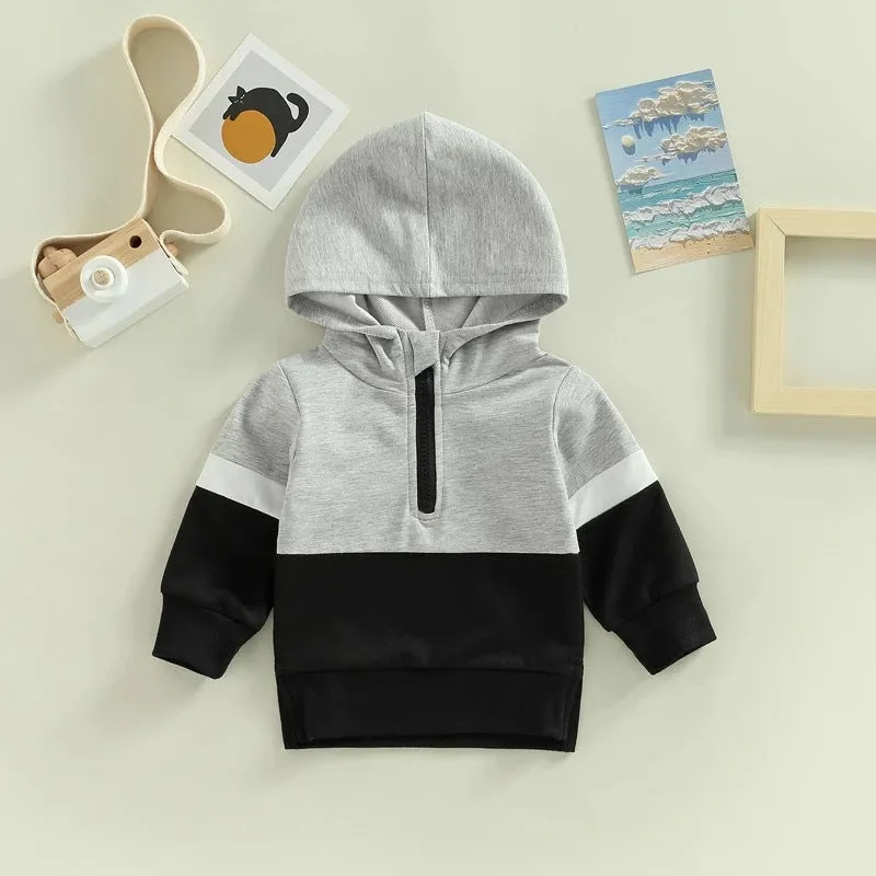 Toddler Kids Solid Color Sports Casual Zipper Hooded Sweatshirt Jacket