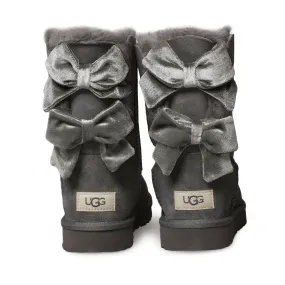 UGG Bailey Bow II Velvet Ribbon Charcoal Boots - Women's