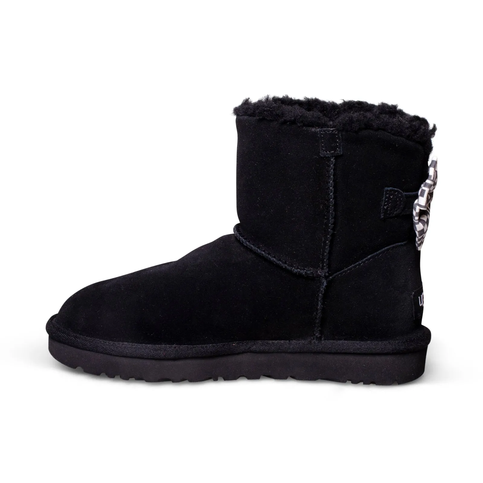 UGG Mini Bailey Bow Checker Black Boots - Women's