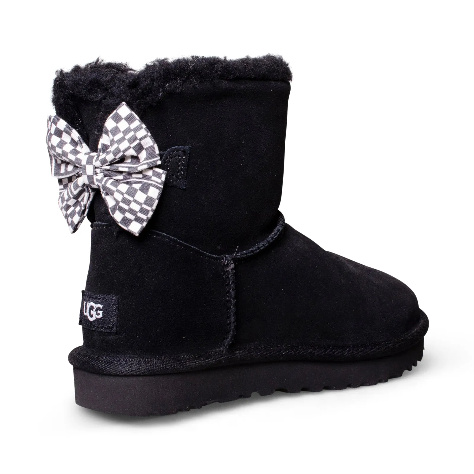 UGG Mini Bailey Bow Checker Black Boots - Women's