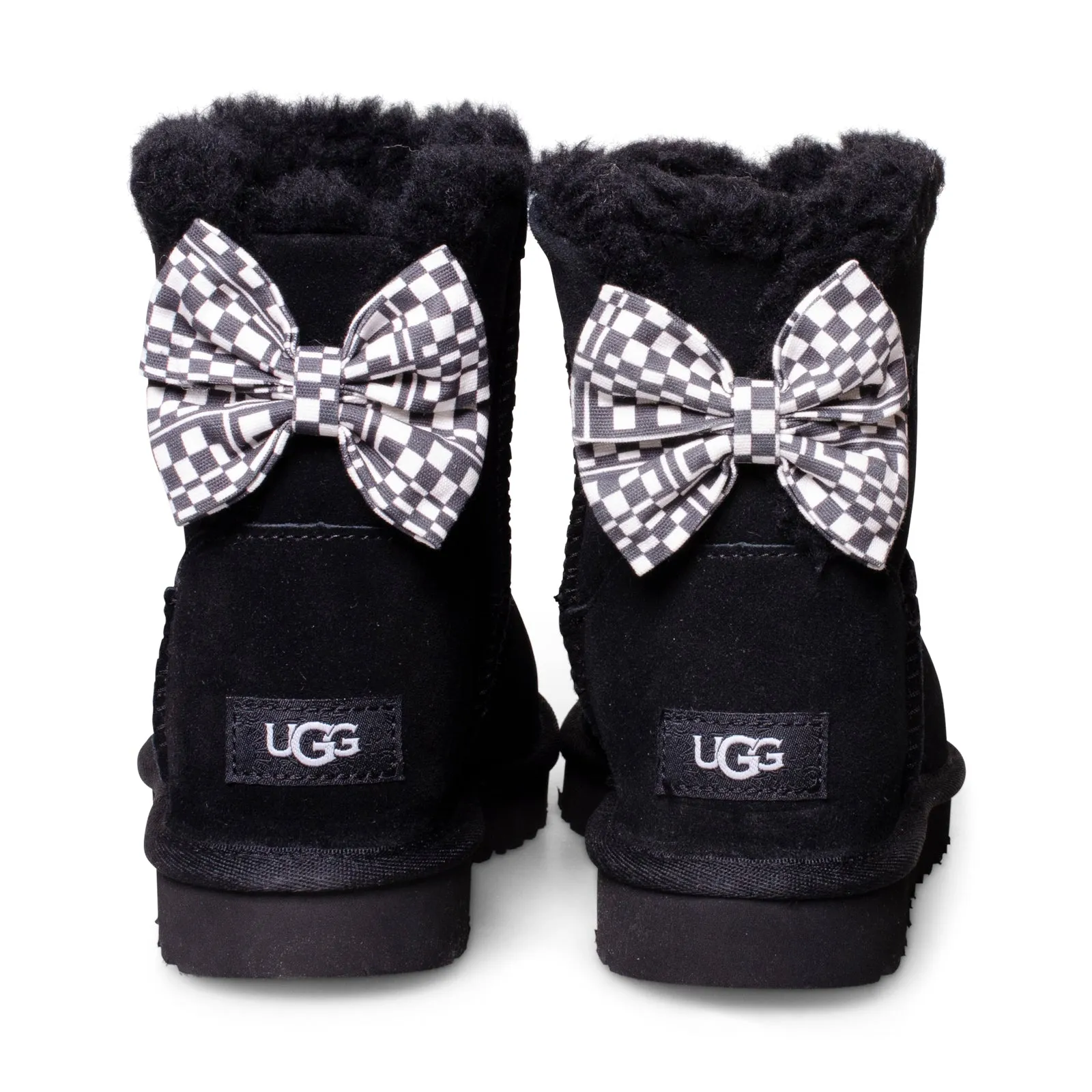 UGG Mini Bailey Bow Checker Black Boots - Women's