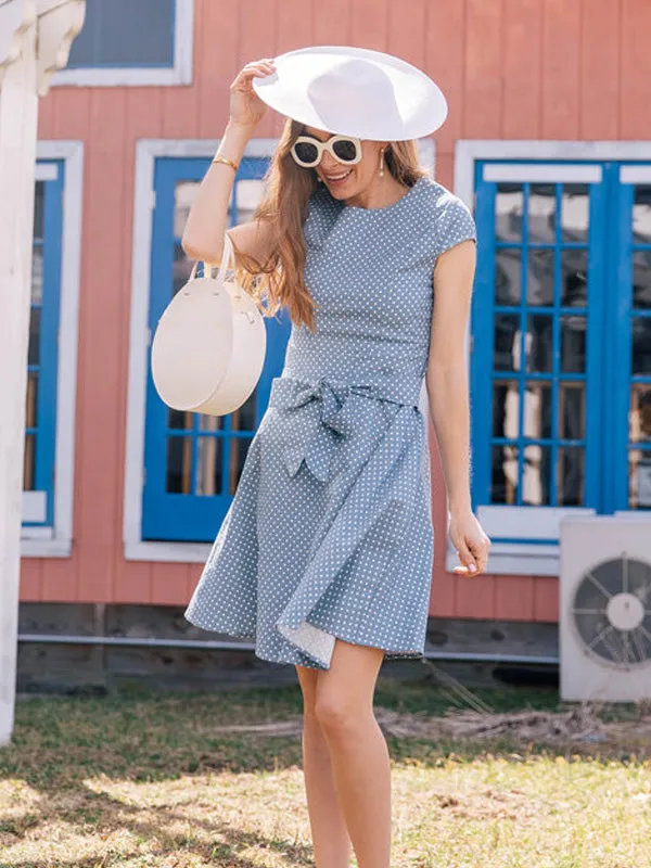 US Only Blue 1950s Polka Dot Swing Dress