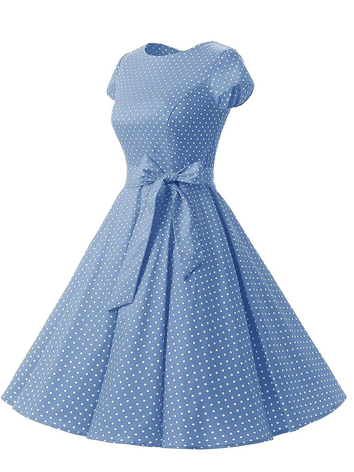 US Only Blue 1950s Polka Dot Swing Dress