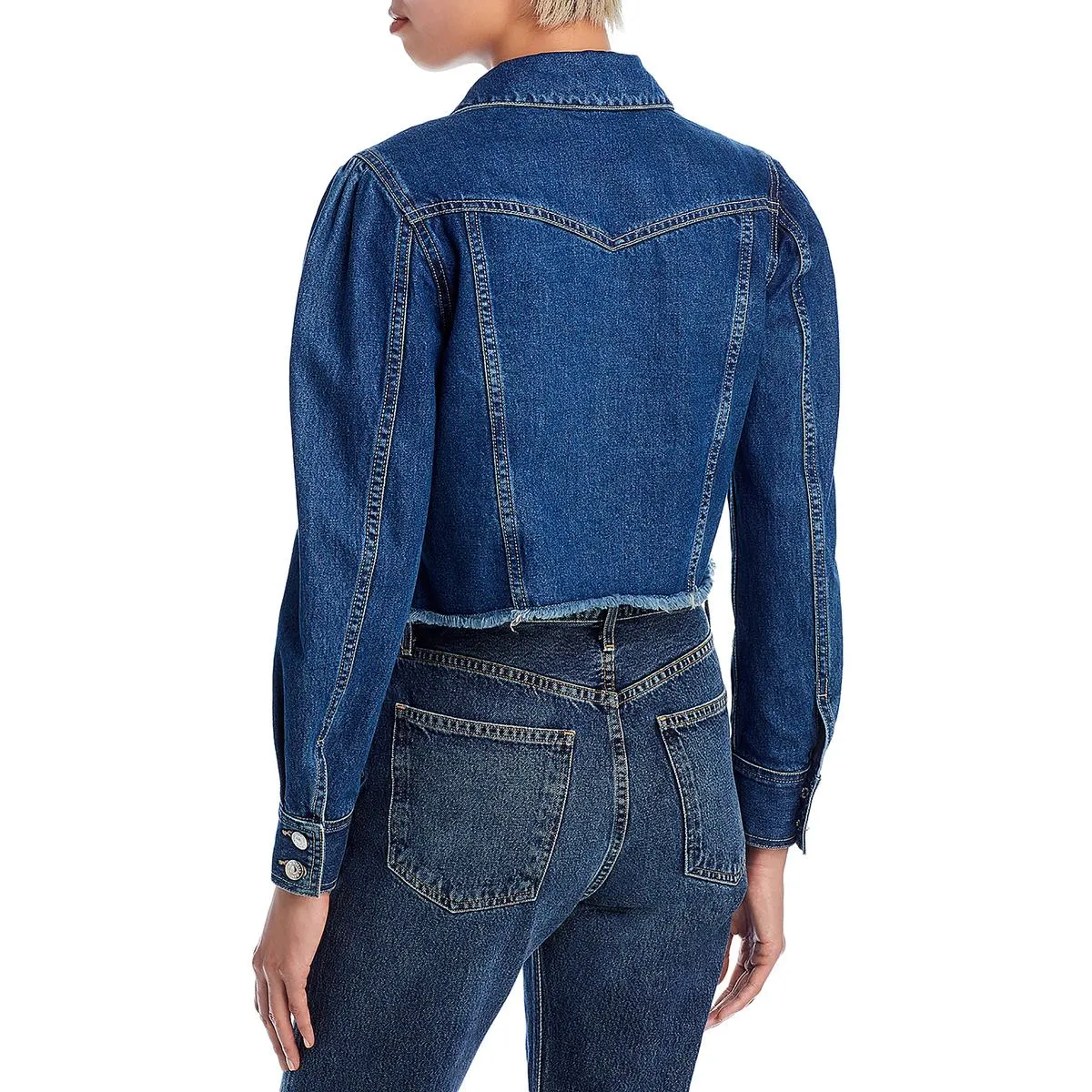 Veronica Beard Womens Sweeney Raw Hem Cropped Denim Jacket