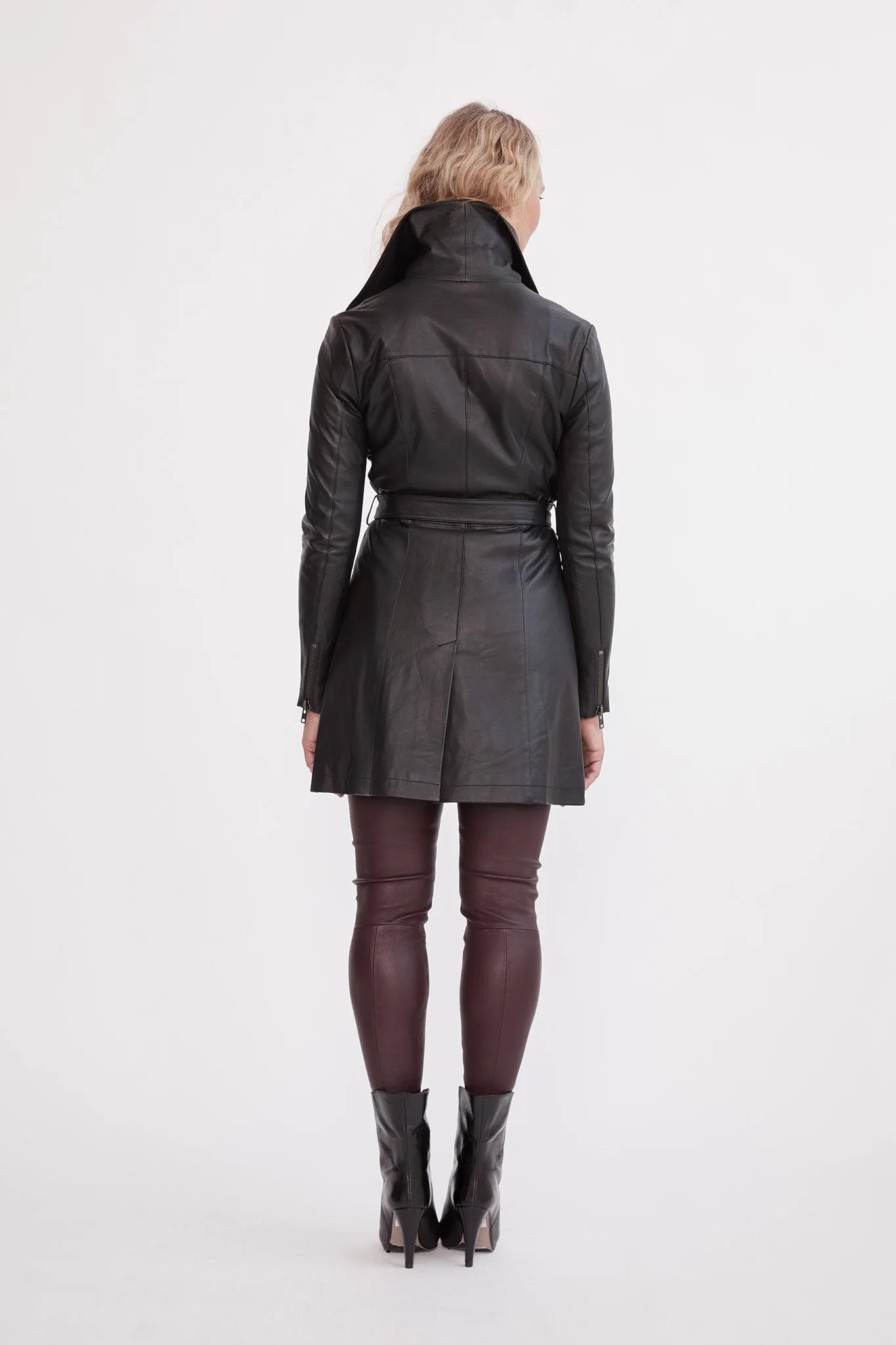 Washington Street Drape Trench Black Leather