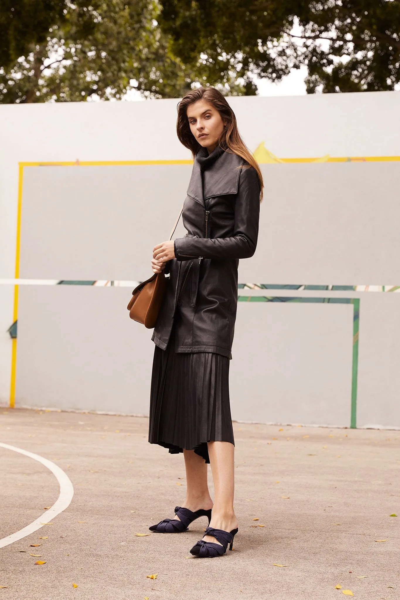 Washington Street Drape Trench Black Leather