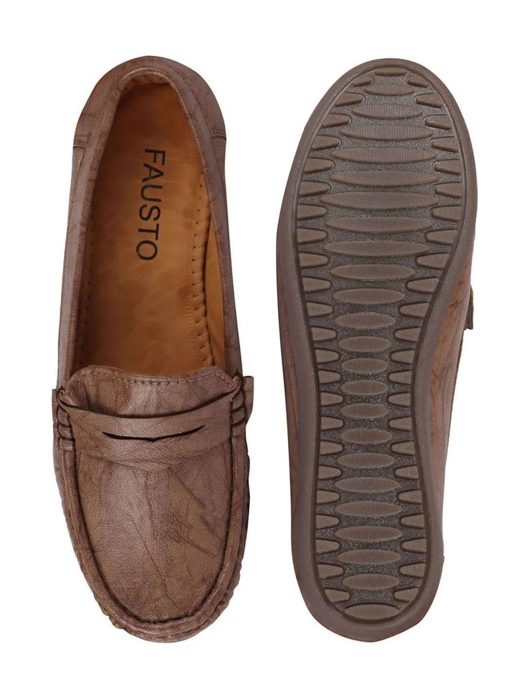 Women Brown Stitched Slip On Loafers