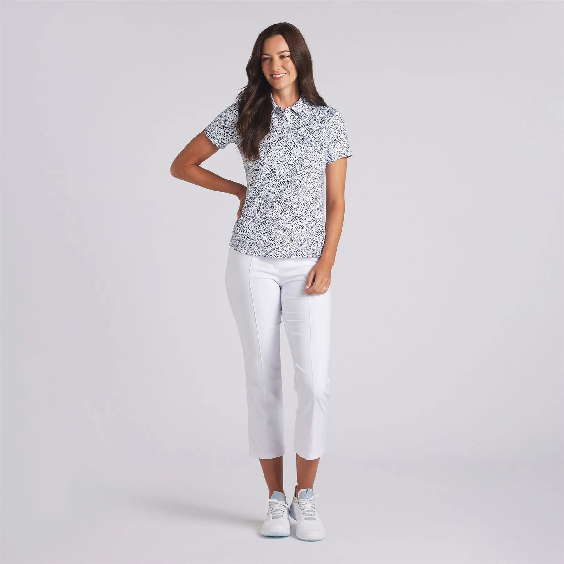 Womens Cloudspun Microdot Polo White/Navy - SS24