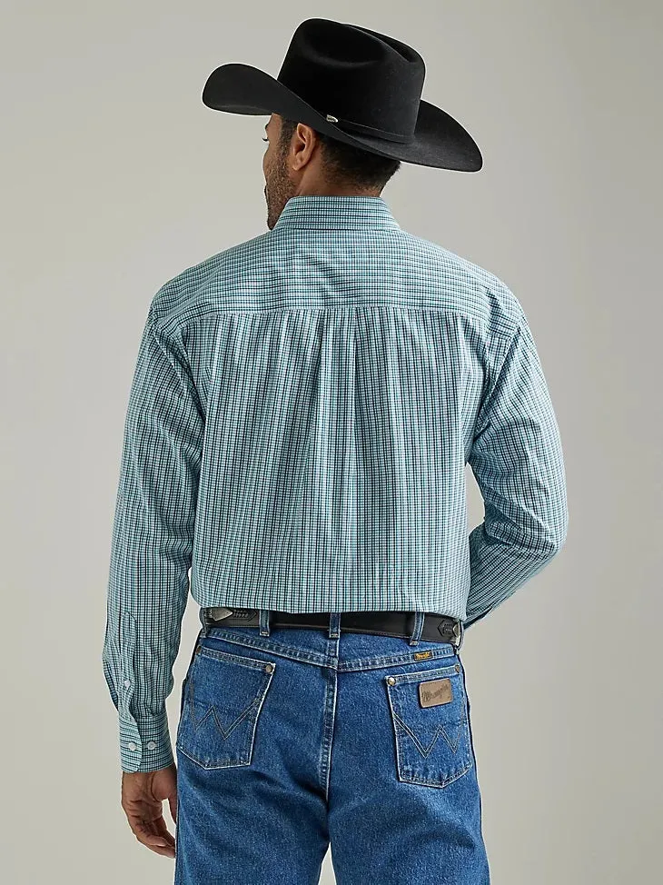 'Wrangler' Men's George Strait Plaid Button Down - Aqua Sea Tattersal