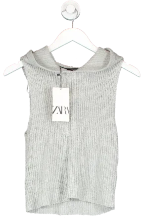 ZARA Grey Hooded Knit Vest UK S